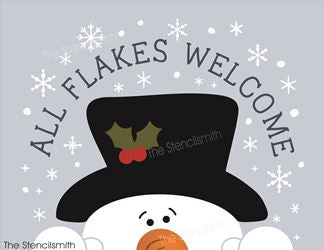 9149 all flakes welcome snowman stencil - The Stencilsmith