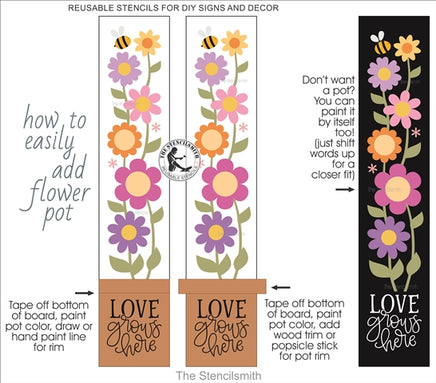 9432 Love Grows Here Flower Pot stencil - The Stencilsmith