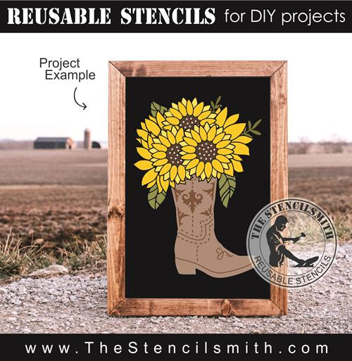 8976 Cowboy Boots with Flowers Stencil - The Stencilsmith