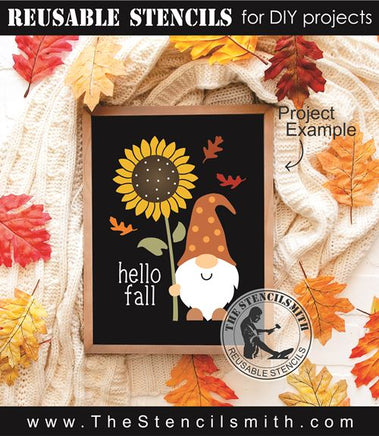 9095 hello fall sunflower gnome stencil - The Stencilsmith