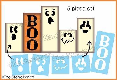 6241 - BOO Ghost Faces - 5pc set - The Stencilsmith
