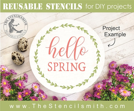 7287 - hello spring (wreath) - The Stencilsmith