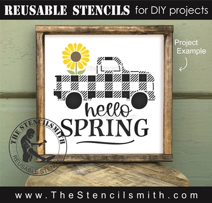 7367 - hello spring (plaid truck) - The Stencilsmith
