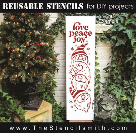 8542 - love peace joy (gnomes) - The Stencilsmith